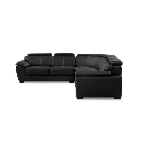 Modern L-Shaped Sectional Sofa with Adjustable Headrests in sleek black leather design.