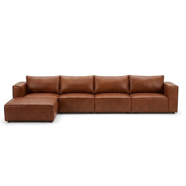 Genuine Leather U-Shaped Sectional Couch in brown, featuring modern design and ample seating for comfort and style.