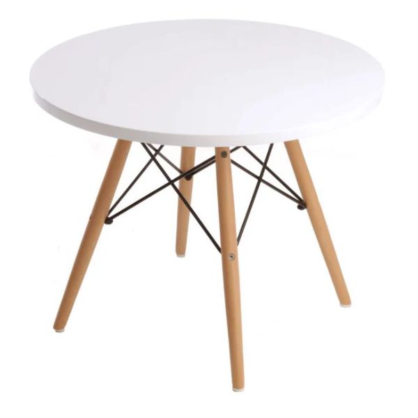 Kids White Activity Table with a round top and wooden legs, ideal for play and learning activities.
