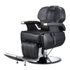 Heavy Duty Hydraulic Barber Chair with adjustable footrest and sleek black leather upholstery, ideal for busy salons.