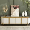 Arabelle Luxe Modern Marble Finish TV Stand with elegant decor and gold accents.