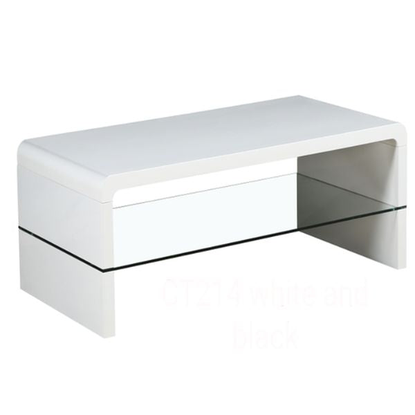Arch High Gloss Coffee Table White with smooth high-gloss finish and glass base, modern living room centerpiece.