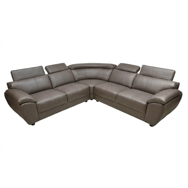 Modern L-Shape Sectional Lounge Suite in soft gray leather, featuring a spacious corner design for comfortable seating.