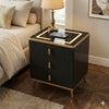 Smart Wireless Charging Bedside Table with Speakers featuring drawers and a lamp, perfect for a modern bedroom.