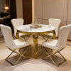 Modern 4-Seater Luxury Round Dining Table Set in elegant design with a marble top and stylish chairs.