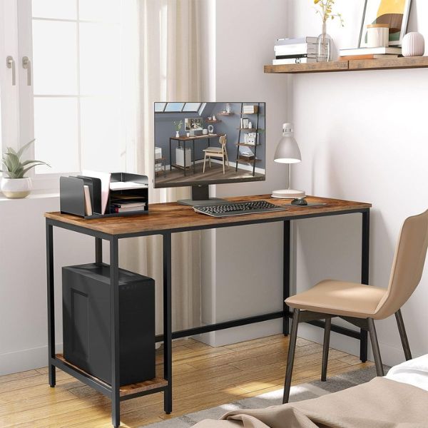 Home Office Computer Writing Work Desk 120cm placed in a modern workspace with a monitor and a chair.