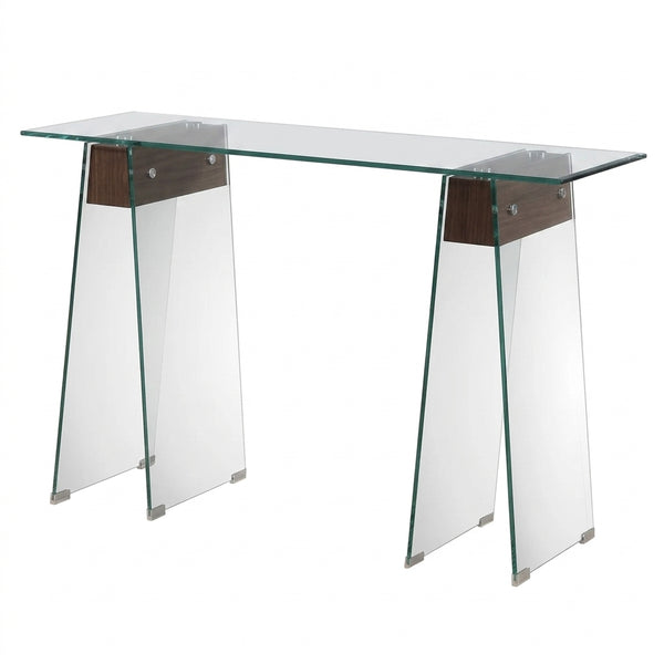 Luxury Glass Console Table with A-Shape Base featuring a sleek glass top and sculptural design.