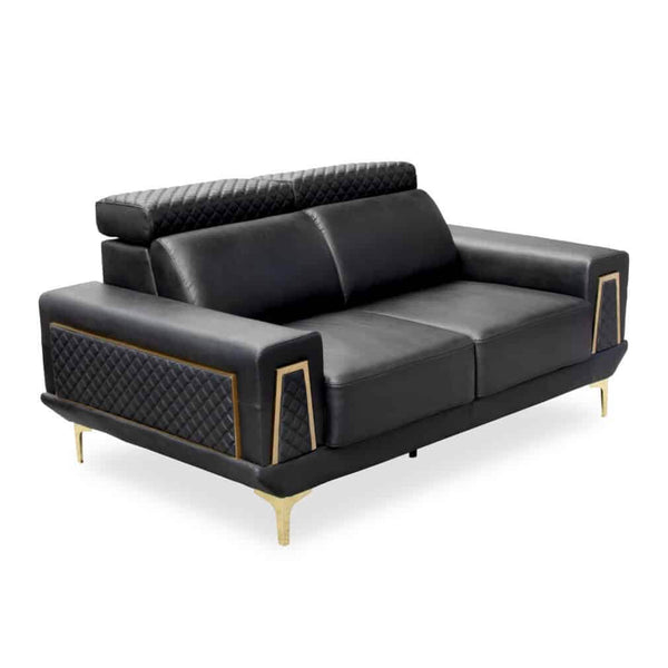 3-Piece Luxury Dark Sofa Set featuring elegant black upholstery and stylish gold accents.