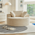 Round Corduroy Lounge Chair for Cozy Spaces in a modern living room setting with decorative pillows.