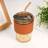 Perfect Dealz 400ml Coffee Cup Sipper Glass Tumbler with Lid and Straw