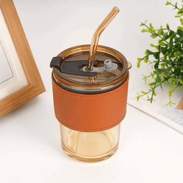 Perfect Dealz 400ml Coffee Cup Sipper Glass Tumbler with Lid and Straw