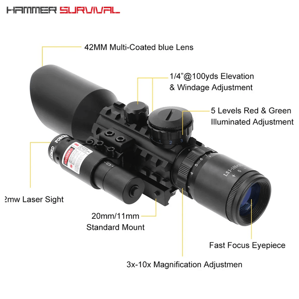 Perfect Dealz Tactical Aiming Scope with Laser Sight LS3-10x42E