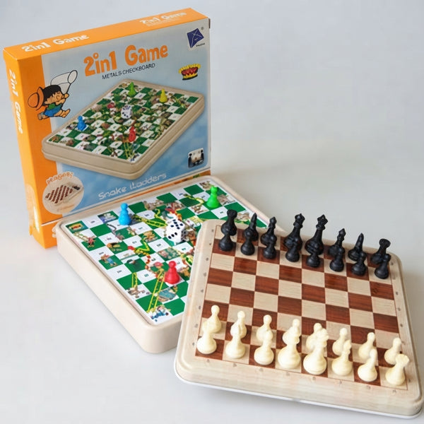 2 in 1 Metal Chess and Checkers Board Set