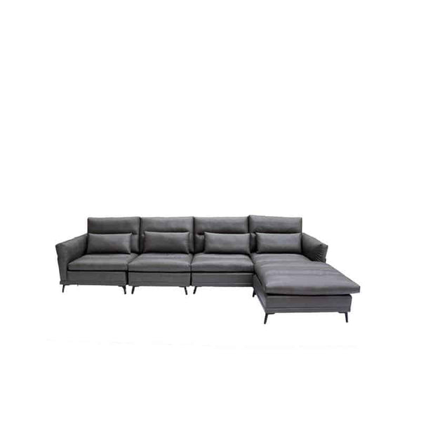 Modern L-Shaped Lounge Couch with Slim Metal Legs in stylish gray upholstery.