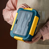 3-Compartment Microwave-Safe Bento Lunch Container with utensils for kids and office use.