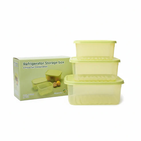 3-Piece Food Storage Container Set featuring three yellow containers with lids and packaging box.