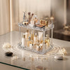 Double-Layer Water Ripple Beauty Organizer Shelf displaying beauty products on a stylish countertop.