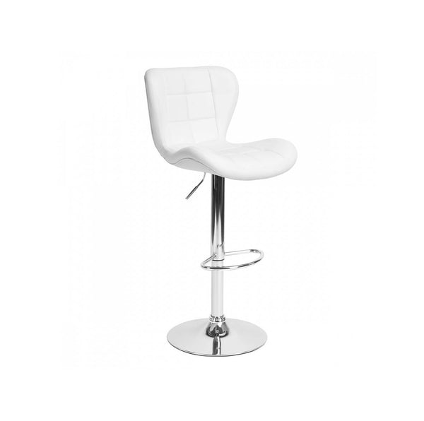 Adjustable Counter Bar Chair Stool in white PU leather with a chrome base for modern kitchen and bar seating.