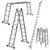 3.2M Aluminium Multi-Purpose Ladder showing versatile configurations for various uses and compact storage.