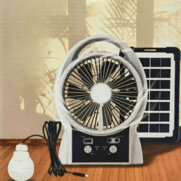 Perfect Dealz 6 Inch Portable Rechargeable Fan with LED Light and Solar Panel