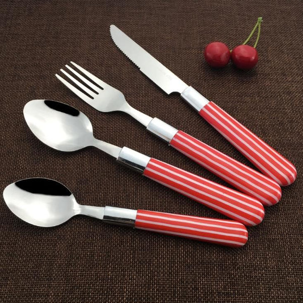 24 Piece Stainless Steel Blue Handle Cutlery with stylish design and comfortable grip for family meals.