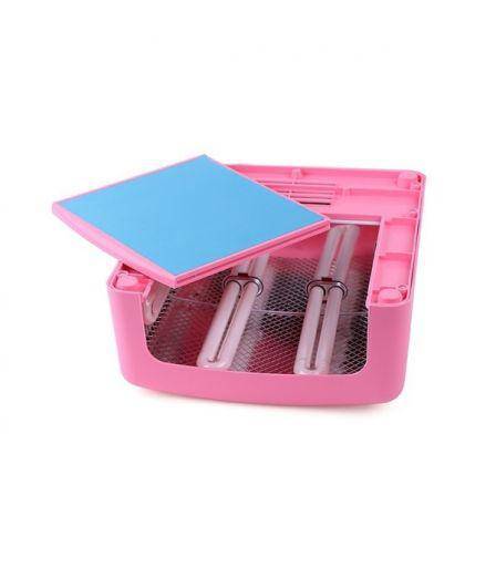 36W Mini UV Gel Curing Lamp in pink color with a blue lid, designed for professional-quality gel nails at home.