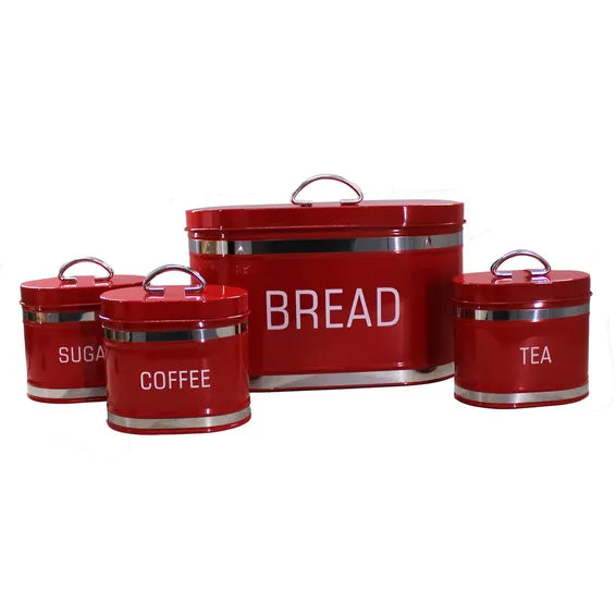 4 Piece Metal Bread Box and Canister Set