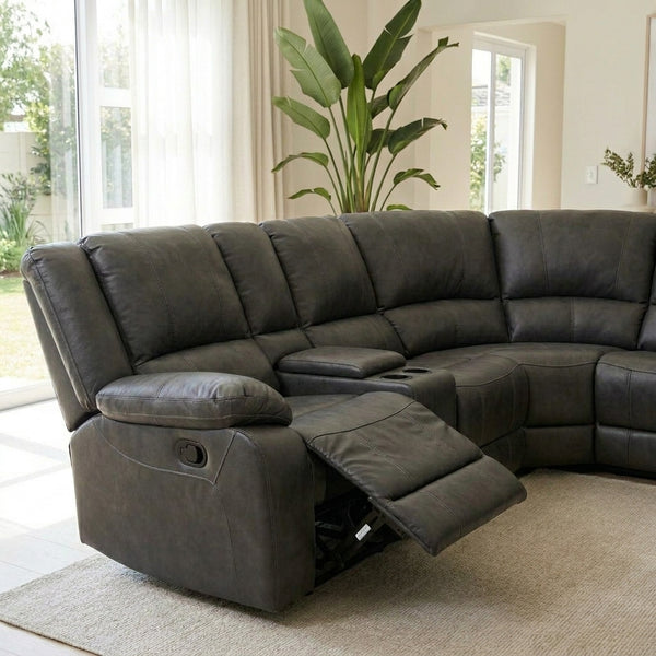 Modern Upholstered 3 Seater Couch in a stylish living room, featuring a recliner and sleek design.