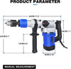 1500W Electric Demolition Jackhammer Concrete Breaker Kit shown with dimensions and features for efficient masonry work.