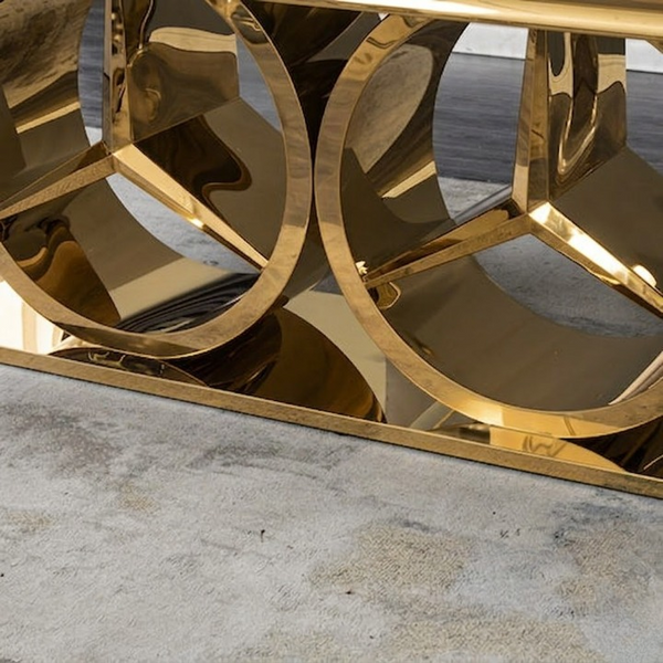 Close-up of the Modern Gold Double Ring Console Table showcasing its elegant double-ring design and luxurious finish.
