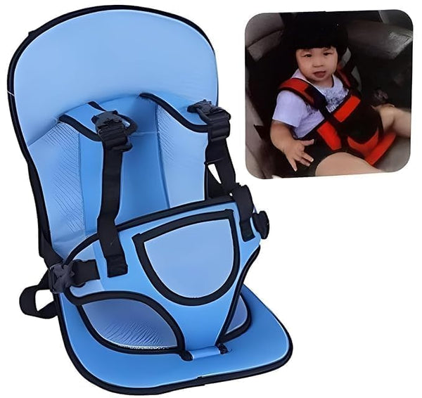 Breathable Anti-Slip Baby Car Seat Cushion shown in blue, providing comfort and stability for infants during travel.