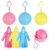 Disposable Raincoat Ball set with pink, blue, and yellow ball-shaped raincoat containers and lightweight raincoats inside.