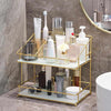 2-Tier Space-Saving Bathroom Rack displaying organized toiletries and cosmetics in a stylish bathroom setting.