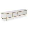 Fancy TV Stand with faux marble top and gold accents, designed for organized living room storage and decor.