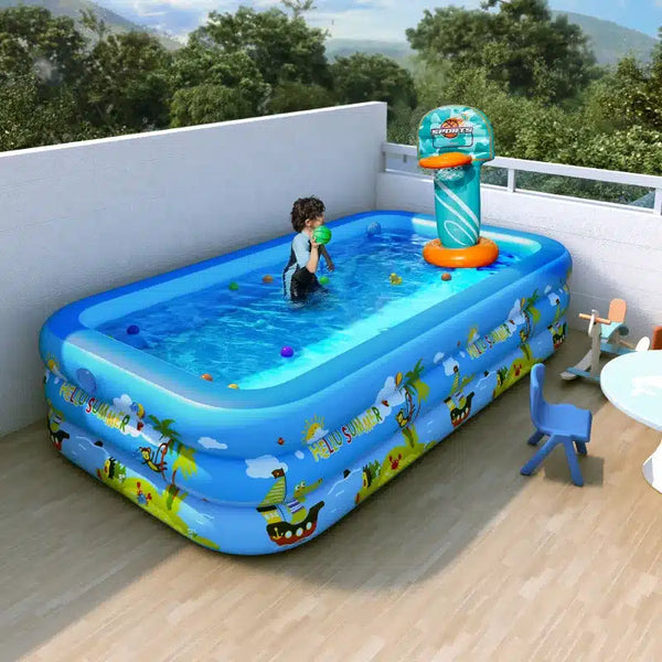 Inflatable Rectangular Kids Swimming Pool 210x130x56 CM image 3