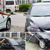 A person washing a black car with a 3x Expandable Hose Pipe 15M, showcasing its flexibility and ease of use.