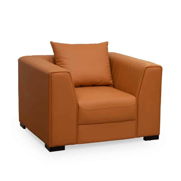 Contemporary 3-Piece Lounge Sofa Set featuring a stylish orange armchair with a soft cushion.