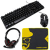 4 in 1 Gaming RGB Keyboard Mouse Headset & Pad Combo including a keyboard, mouse, headset, and mouse pad.