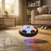 LED Hover Soccer Ball hovering in a living room, showcasing colorful LED lights and a fun indoor play design.