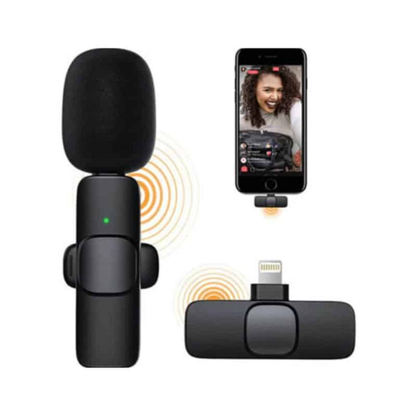 The Wireless Lavalier Microphone for iPhone & iPad with a compact design and smartphone connection for clear audio.