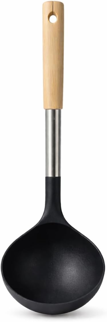 Stainless Steel Silicone Serving Spoon with Wooden Handle