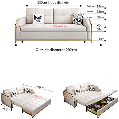 Convertible Sleeper Loveseat Sofa Bed dimensions and features, showcasing its compact design and transformation into a bed.