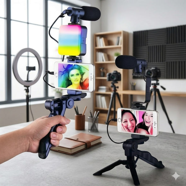 AY49 RGB Smartphone Vlogging Studio Setup with Microphone and Light