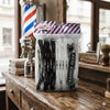 12 Piece Professional Barber Hair Sectioning Clips in packaging on a barber shop counter.