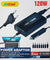 120W Universal Laptop DC Car Charger kit in packaging showing 120W output and multiple tips