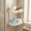 Space Nest 2-Tier Bathroom Corner Shelf with toiletries and daily essentials organized on two levels.