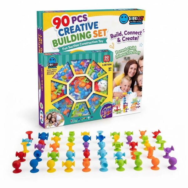 90-Piece Creative Suction Building Set with colorful suction pieces for fun building and creative play.