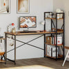Space-Saving Industrial Desk with Storage Shelves in modern workspace featuring computer and bookshelves.