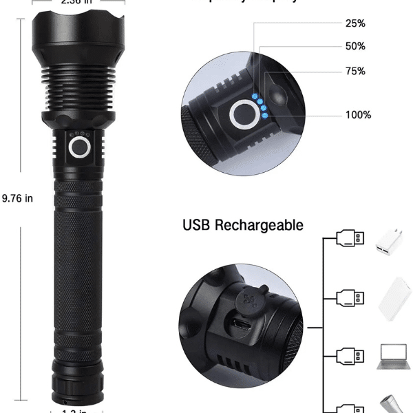 Perfect Dealz Rechargeable LED 5 Modes Waterproof Flashlight