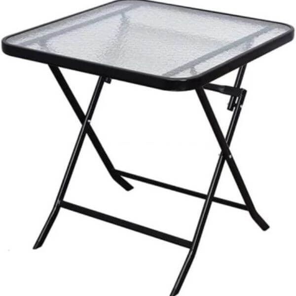 60cm Foldable Square Glass Top Patio Side Table image 1